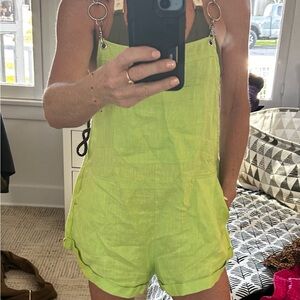 Lime linen Green Overalls with cute chain straps